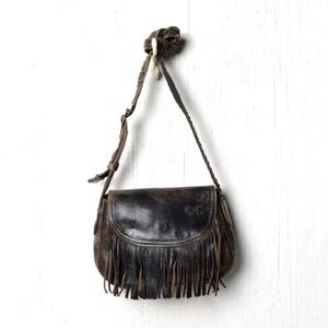 Fringe Leather Shoulder Bag - Black and Brown